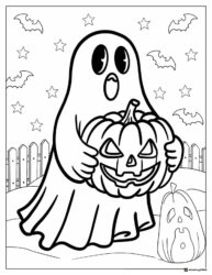 Ghost holding a pumpkin coloring page
