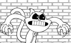 Giant CatNap Coloring Page with brick wall background 1