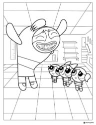 Giant Powerpuff Girl with smaller trio Coloring Page