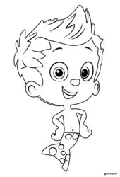 Gil Bubble Guppy smiling in his mermaid tail coloring page