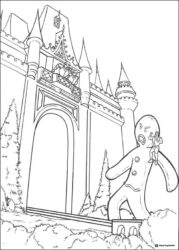 Gingerbread Man and Pinocchio attacking castle coloring page