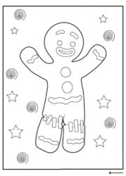 Gingerbread Man with stars and swirls coloring page