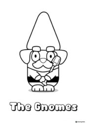 Gnome Dog Coloring Sheet with Hat and Shovel in Hand