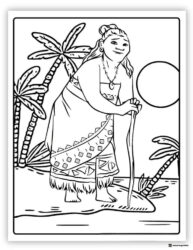 Gramma Tala with Cane and Palm Trees Coloring Page