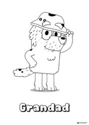 Grandad Dog Character Coloring Page with Bucket Hat