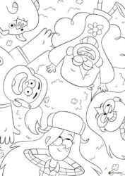 Gravity Falls Characters Coloring Page Laying in Grass