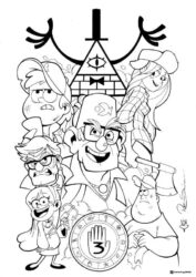 Gravity Falls Characters and Bill Cipher Coloring Page