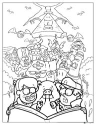 Gravity Falls characters and monsters coloring page