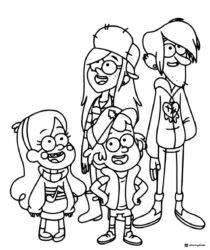 Gravity Falls characters group coloring page