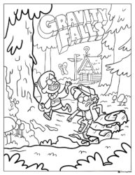 Gravity Falls scene with Dipper and Mabel running