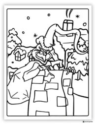 Grinch Coloring Page Emerging from a Chimney at Night