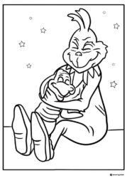 Grinch Coloring Page Hugging Max with Stars