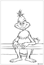 Grinch Coloring Page Leaning Over a Ledge