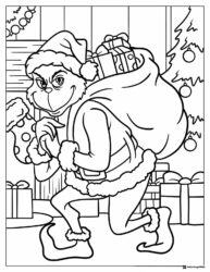 Grinch Coloring Page Sneaking with a Sack of Presents