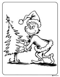 Grinch Coloring Page Stealing a Small Christmas Tree