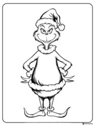 Grinch Coloring Page Wearing a Santa Suit Standing