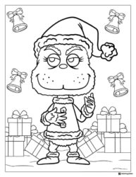 Grinch Coloring Page with Gifts and Bells