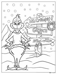 Grinch Coloring Page with Road Signs to Mt. Crumpit and Who ville