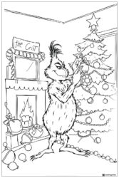 Grinch Decorating Christmas Tree Coloring Page