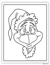 Grinch Face Coloring Page Looking Up with Santa Hat