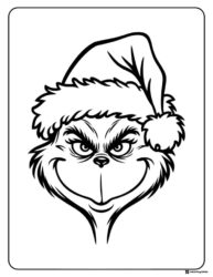 Grinch Face Coloring Page Wearing a Santa Hat