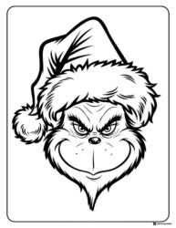 Grinch Face Coloring Page with Detailed Santa Hat