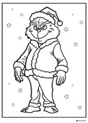Grinch Santa Suit Coloring Page with Stars
