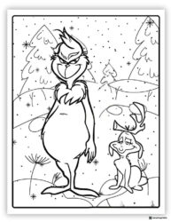 Grinch and Max Coloring Page in Snowy Landscape