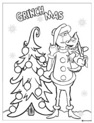 Grinch and Max Coloring Page with Christmas Tree