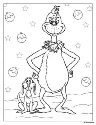 Grinch and Max Coloring Page with Ornaments and Stars