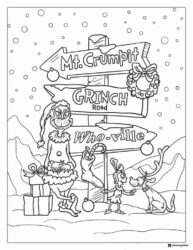 Grinch and Max by signs in snow coloring page