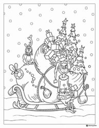 Grinch and Max with Sleigh Full of Presents Coloring Page