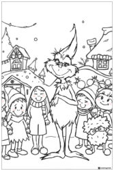 Grinch and Whos Christmas village coloring page