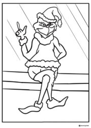 Grinch as Santa sitting and posing coloring page