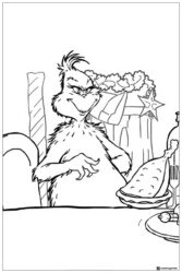 Grinch at dinner table with food coloring page