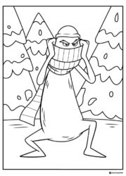 Grinch bundled in scarf and hat coloring page