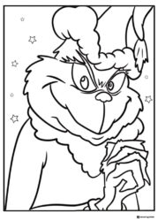 Grinch close up with a torn bag coloring page