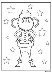 Grinch dressed as Santa with candy canes coloring page