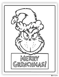 Grinch head with Merry Grinchmas text coloring page