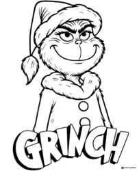 Grinch in Santa Hat with Logo Coloring Page