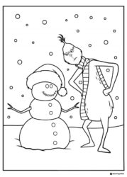 Grinch looking annoyed at a snowman coloring page