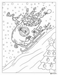 Grinch on sleigh escaping with gifts coloring page