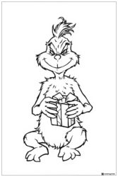 Grinch sitting and holding a present coloring sheet