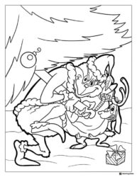 Grinch stealing present from Max under tree coloring page