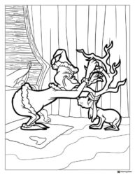 Grinch tying antlers on Max coloring sheet