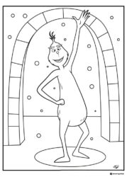 Grinch waving under an arch coloring page