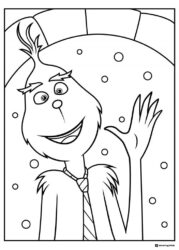 Grinch waving wearing a tie coloring sheet