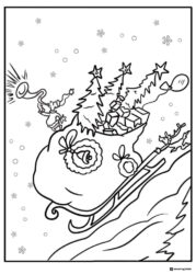 Grinch with Max and sleigh full of trees coloring page