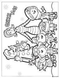 Grinchmas Characters Coloring Sheet with Snowflakes
