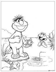 Grover and Elmo fishing coloring page